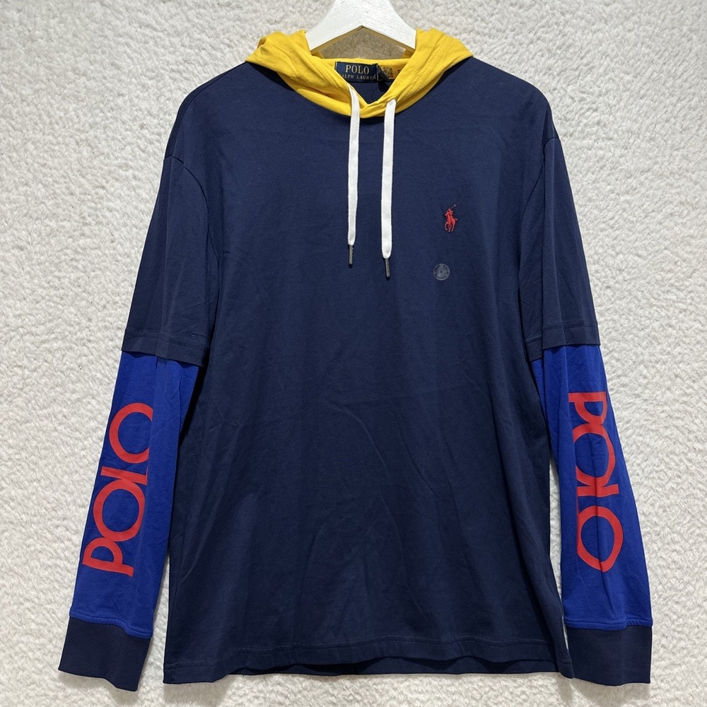 Polo Ralph Lauren Men's Long Sleeve T-shirt Size S Logo Pony‎ Navy Hoodie NWT
